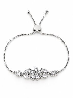 Kate Spade Gardenia Flower Slider Bracelet NWT Silver CZ Adjustable